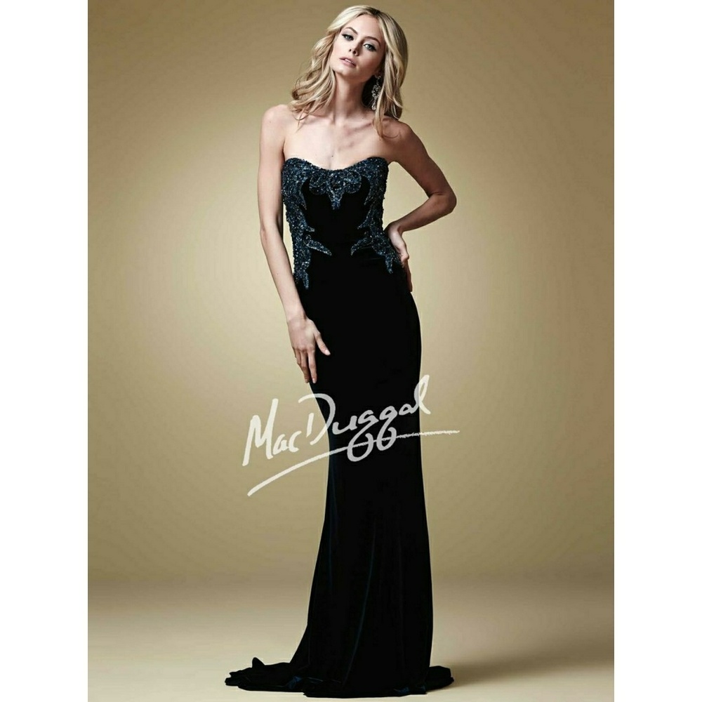 NWT Mac Duggal Velvet Navy Sequined Bustier Dress - Picture 4 of 8